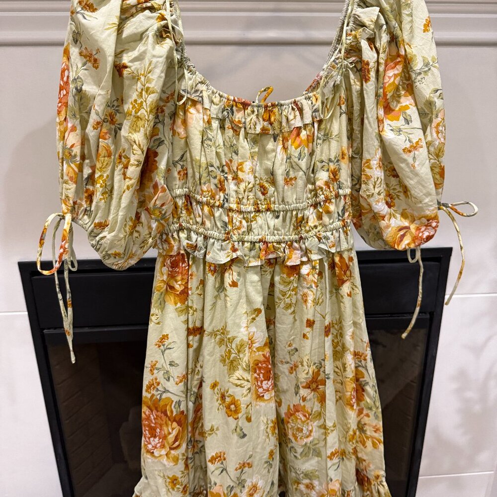 EN SAISON Milana Puff-Sleeve Floral Cotton Mini Dress - Small - Picture 3 of 5